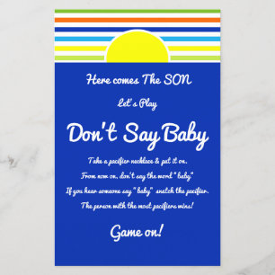 Niet zeggen Baby shower spel Hier komt de Zoon