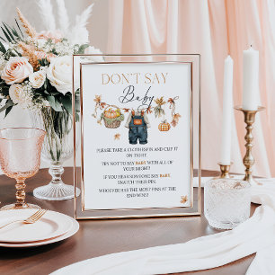Niet zeggen Baby Sign Pumpkin Rustic Baby shower Poster