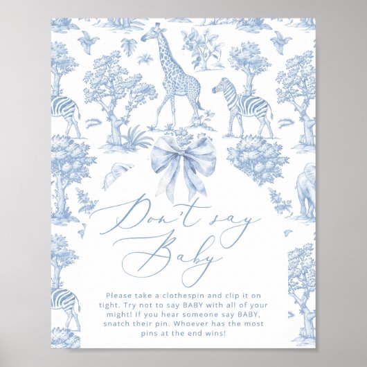 Niet zeggen baby Toile de Jouy Baby shower spel Poster (Voorkant)