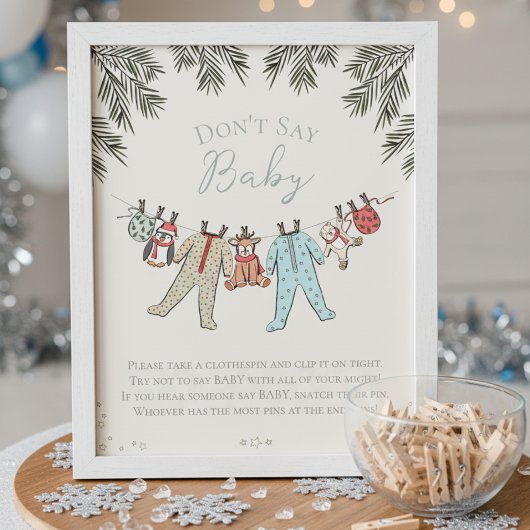 Niet zeggen Baby Winter Baby shower Game Poster