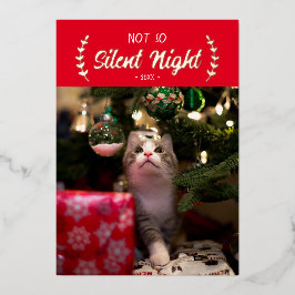 Niet zo Silent Night Pet Photo Folie Holiday Card Feestdagenkaart