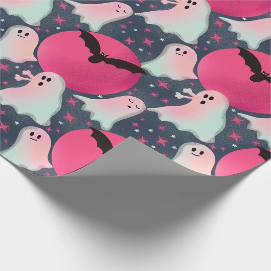 Niet zo spooky geesten roze cadeaupapier (Hoek)