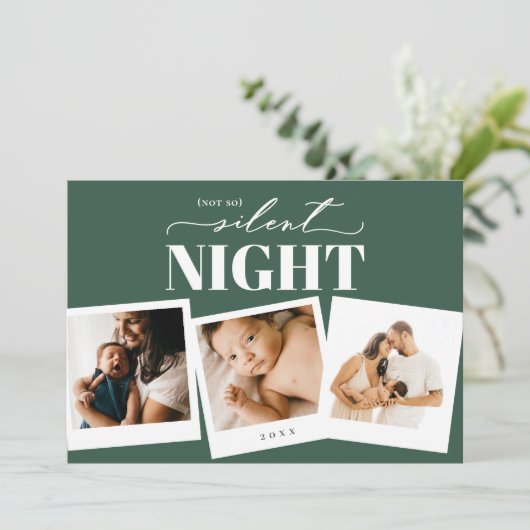 Niet zo stille nacht groene vakantie fotokaart feestdagenkaart (Staand voorkant)