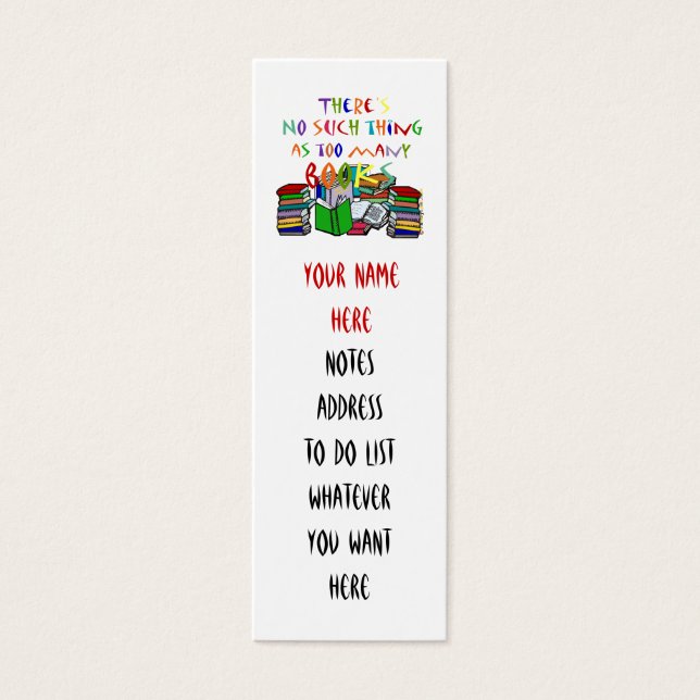 Niet zoiets als te veel boeken Bladwijzer Mini Visitekaartjes (Voorkant)