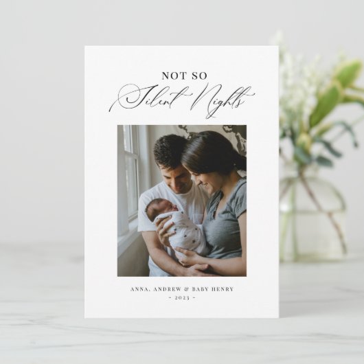 Niet zo'n stille nacht nieuwe babykerstKaart (Staand voorkant)