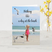 "NIETS ALS EEN DAG OP HET STRAND" VERJAARDAG KAART (Gele Bloem)