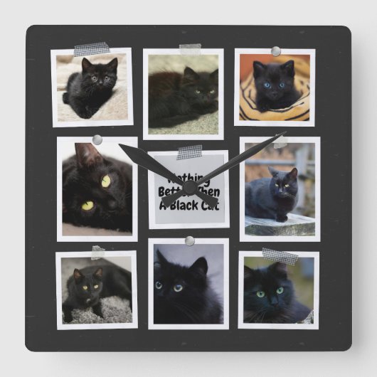 Niets beter dan een zwarte kat vierkante klok (Voorkant)