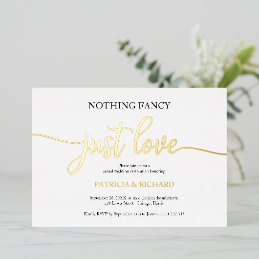 Niets bijzonders, gewoon lief, een informele bruil folie uitnodiging (Staand Voorkant)