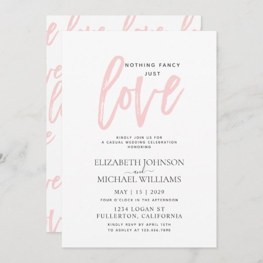 Niets bijzonders, gewoon lief roze informeel trouw kaart (Voorkant / Achterkant)