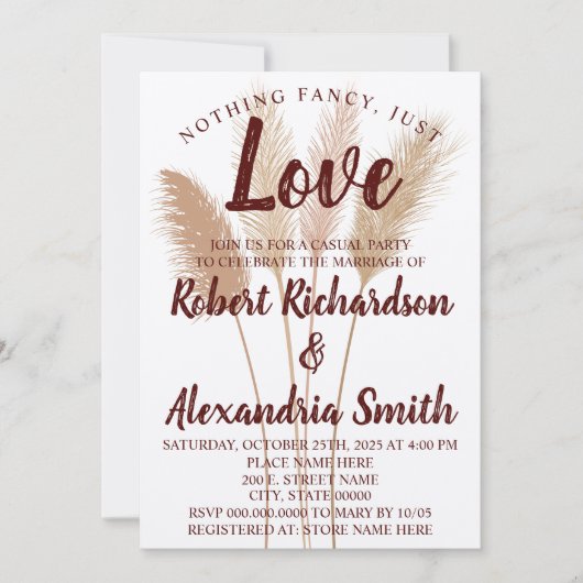 Niets bijzonders, gewoon liefde Elopement Pampasgr Kaart (Voorkant)