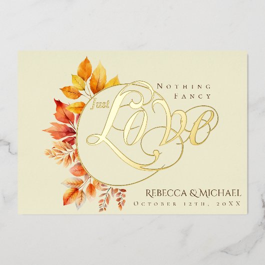 Niets bijzonders gewoon liefde Herfstbladeren Brui Folie Uitnodiging (Voorkant)