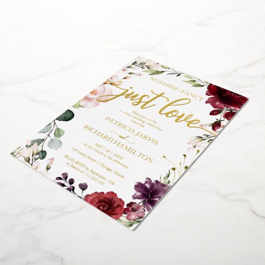 Niets bijzonders, gewoon liefde Huwelijk bordeauxr Folie Uitnodiging (Gedraaid)