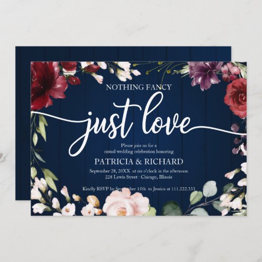 Niets Fancy Alleen Liefde Bruiloftsbruiloft Bourgo Kaart (Voorkant / Achterkant)