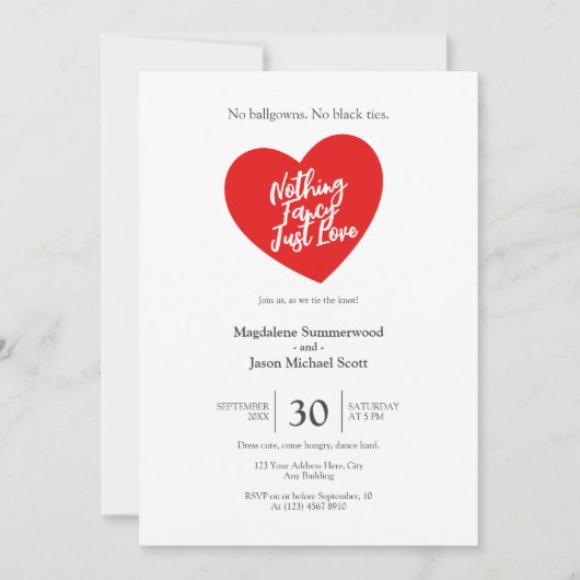 Niets Fancy Alleen Liefde Casual Red Heart Wedding Kaart (Voorkant)