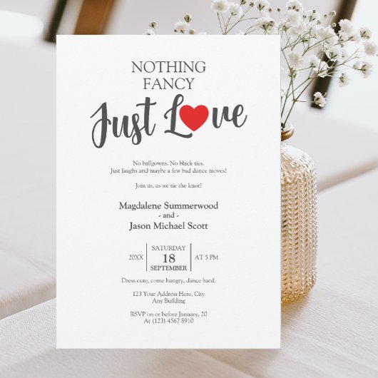 Niets Fancy Alleen Liefde Casual Red Heart Wedding Kaart