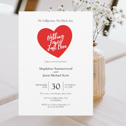 Niets Fancy Alleen Liefde Casual Red Heart Wedding Kaart