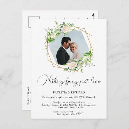 Niets Fancy Alleen liefde Eloped bruiloft receptie Briefkaart (Voorkant / Achterkant)