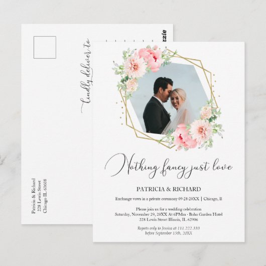 Niets Fancy Alleen liefde Eloped bruiloft receptie Briefkaart (Voorkant / Achterkant)