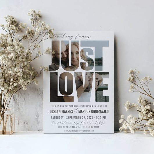 Niets Fancy Alleen Liefde Fototypografie Trouwen Kaart