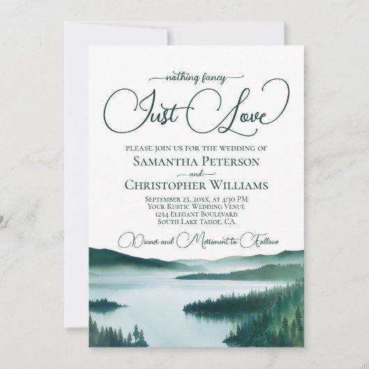Niets Fancy Alleen liefde Green Lake Tahoe Wedding Kaart (Voorkant)