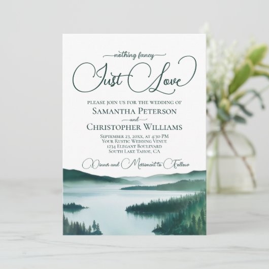 Niets Fancy Alleen liefde Green Lake Tahoe Wedding Kaart (Staand voorkant)