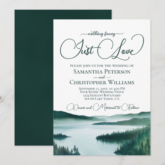 Niets Fancy Alleen liefde Green Lake Tahoe Wedding Kaart (Voorkant / Achterkant)