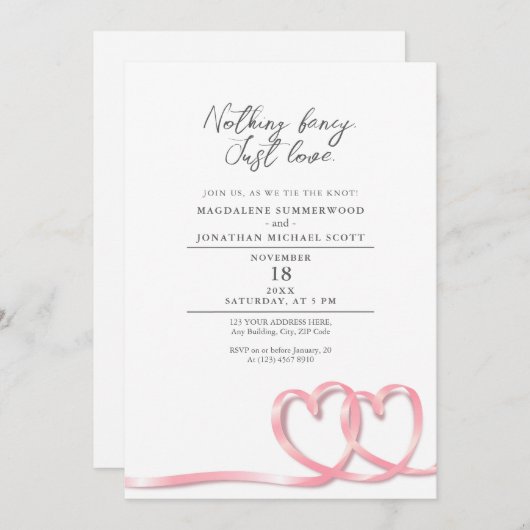 Niets Fancy Alleen liefde harten lint bruiloft Kaart (Voorkant / Achterkant)