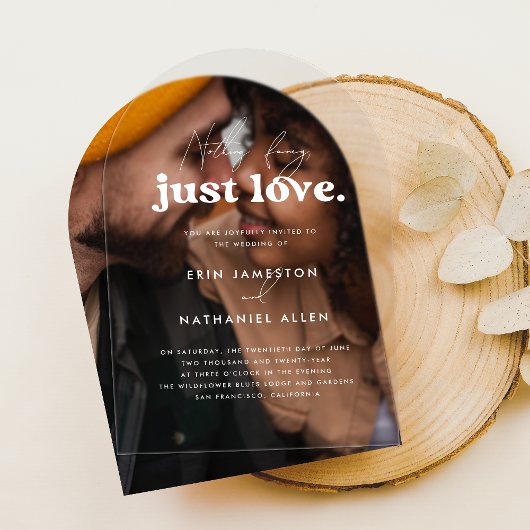 Niets Fancy Alleen Liefde Retro Groovy Boog Weddin Acryl Uitnodigingen