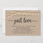 Niets Fancy Alleen Liefde, Rustiek Trouwdiner Kaart (Voorkant)