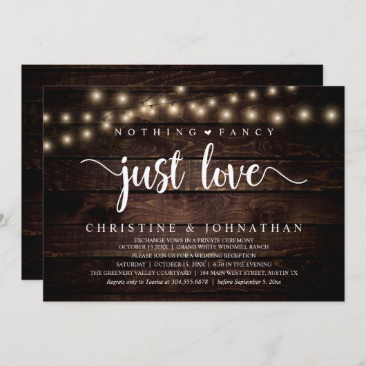 Niets Fancy alleen liefde, rustieke bruiloft recep Kaart (Voorkant / Achterkant)