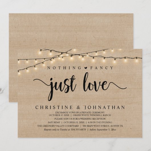 Niets Fancy alleen liefde, rustieke bruiloft recep Kaart (Voorkant / Achterkant)