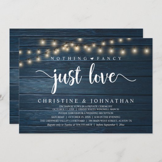 Niets Fancy alleen liefde, rustieke bruiloft recep Kaart (Voorkant / Achterkant)