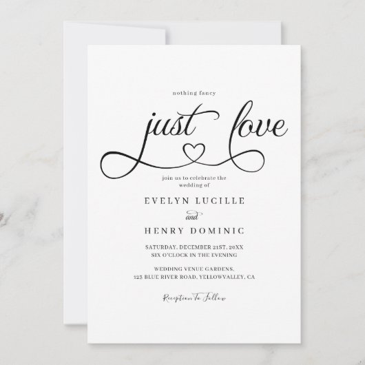 Niets Fancy Alleen Liefde Script Hart Wedding Kaart (Voorkant)