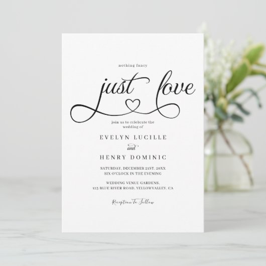 Niets Fancy Alleen Liefde Script Hart Wedding Kaart (Staand voorkant)