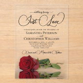 Niets Fancy Alleen Liefde Spiegelende Rode Roos Hu Acryl Uitnodigingen (Voorkant)