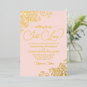 Niets Fancy Alleen Liefde Trouwblush Pink & Gold Folie Uitnodiging