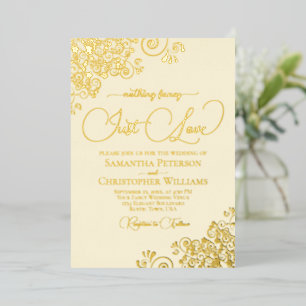 Niets Fancy Alleen Love Gold & Cream Wedding Folie Uitnodiging