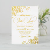 Niets Fancy Alleen Love Gold & White Wedding Folie Uitnodiging (Staand Voorkant)