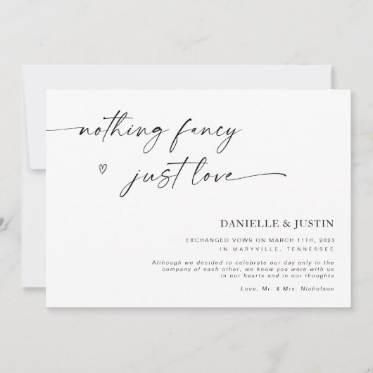 Niets Fancy bekendmaking van Liefde Elopement Kaart (Voorkant)