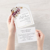Niets Fancy | Bourgogne Bloemboog Fall Wedding All In One Uitnodiging (Afscheurbaar)