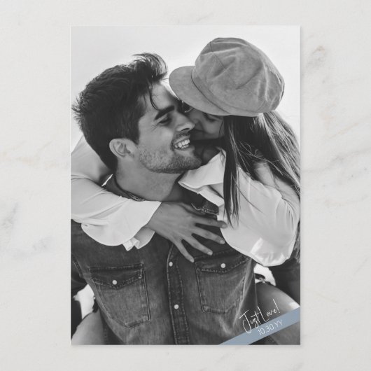 Niets Fancy Casual Stoffig Blauw Bruiloft Details Informatiekaartje (Achterkant)