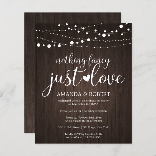 Niets Fancy Cheap Rustic Wedding Invitations (Voorkant / Achterkant)