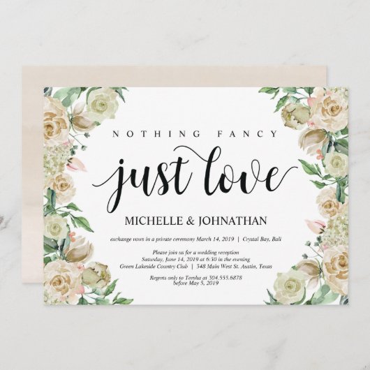 niets fancy, Elopement Reception Kaart (Voorkant / Achterkant)