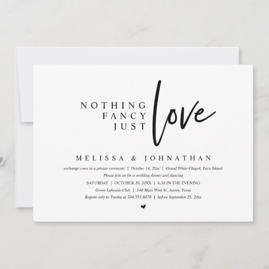 Niets Fancy, gewoon houden van bruiloft elopement Kaart (Voorkant)