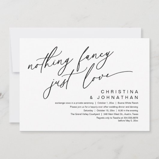 Niets Fancy, gewoon houden van een huwelijksdiner Kaart (Voorkant)