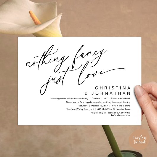 Niets Fancy, gewoon houden van een huwelijksdiner Kaart