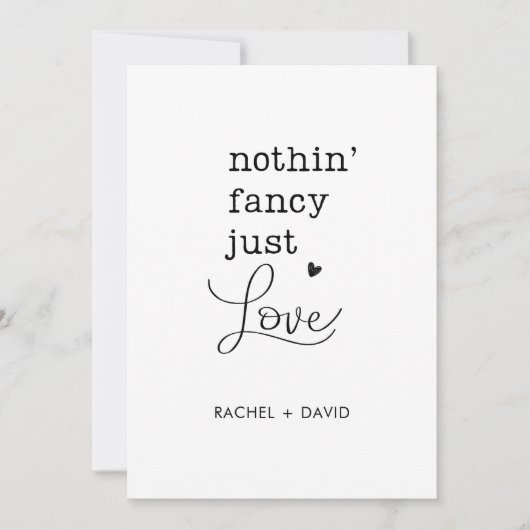 Niets Fancy gewoon houden we elopement party Kaart (Voorkant)