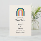 Niets Fancy gewoon Liefde 70s Rainbow Retro Weddin Kaart (Staand voorkant)