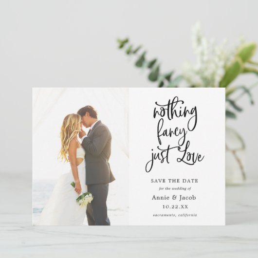 Niets Fancy Gewoon Liefde Bewaar de Datum Kaart (Staand voorkant)