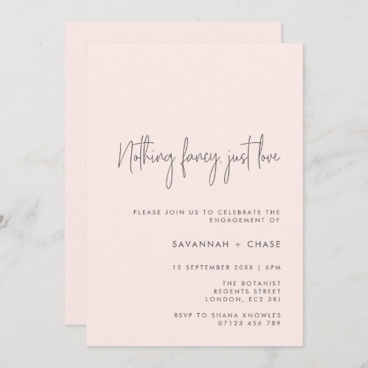 Niets Fancy gewoon Liefde Blush Engagement Party Kaart (Voorkant / Achterkant)